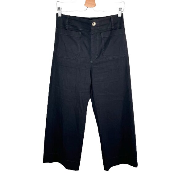 Maeve Anthropologie The Colette Wide Leg Crop Linen Pants Size 27 Black - Picture 1 of 10